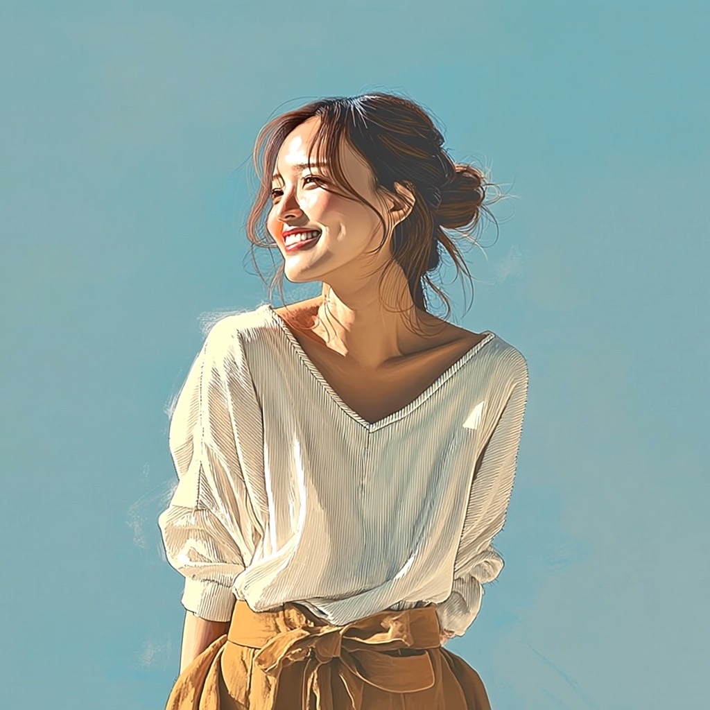 Illustrated portrait of Diana Park smiling against a blue background